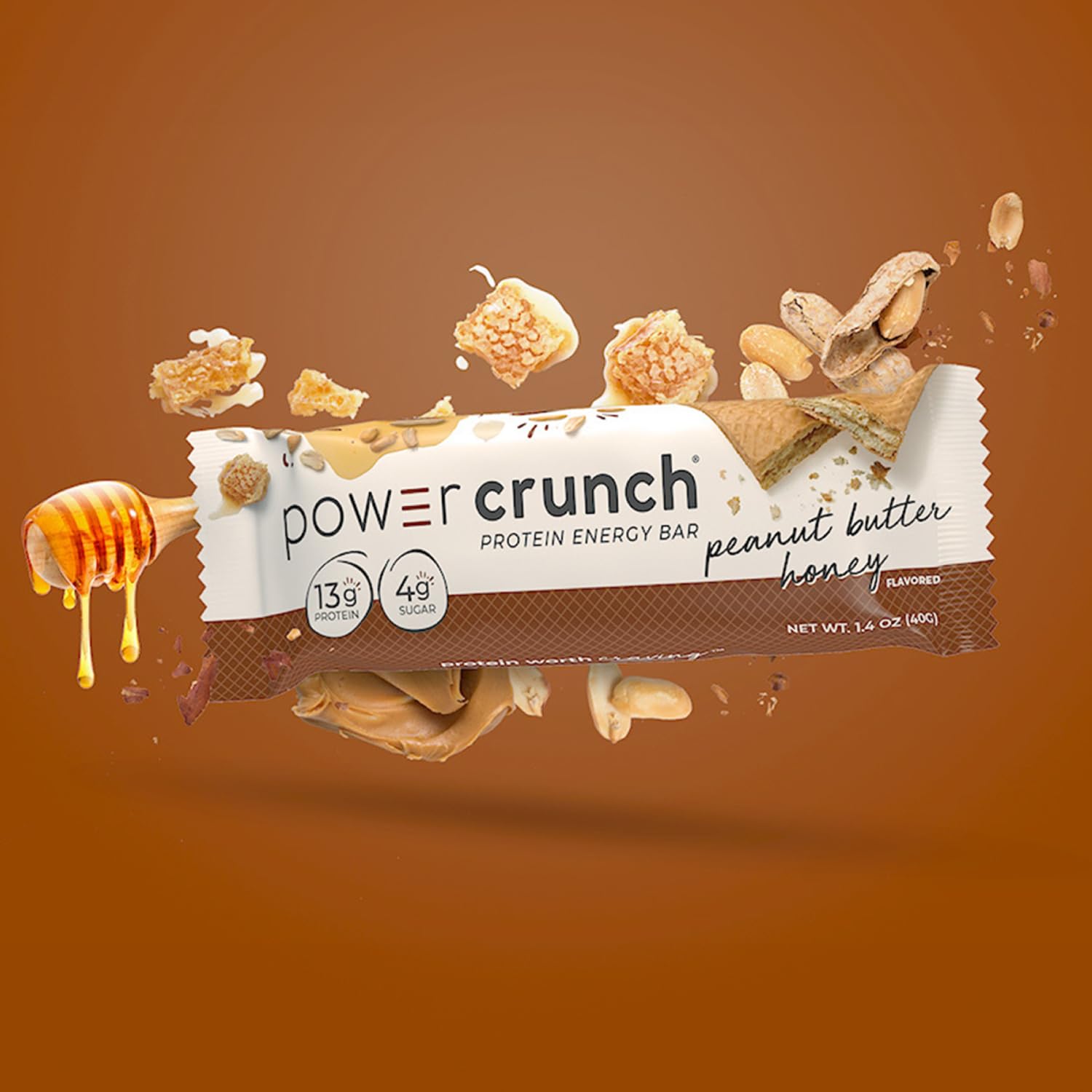 Power Crunch Protein Wafer Bars - Peanut Butter Honey Flavor, 12 Pack of 1.4oz High Protein Snacks