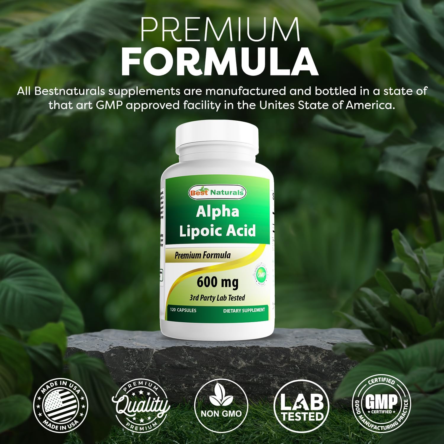 Powerful Antioxidant Best Naturals Alpha Lipoic Acid 600 mg - 120 Count ALA Supplement