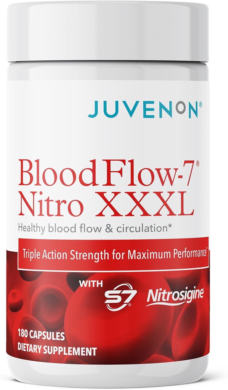 Powerful Circulation Support Supplement for Daily Wellness - Juvenon Advanced BloodFlow-7 Nitro XXXL Formula Boosts Performance and Energy Levels