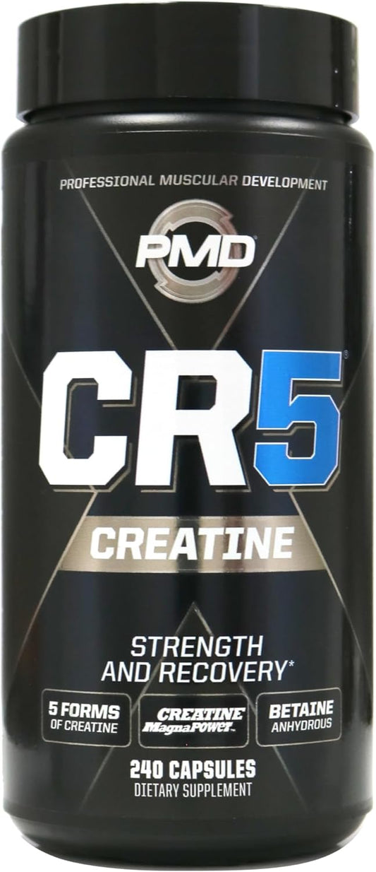 Powerful PMD Sports CR5 Creatine Complex Capsules - Enhance Recovery, Reduce Soreness, Build Lean Muscle Mass - 5 Blend Creatine Formula for Strength, Endurance (240 Caps)