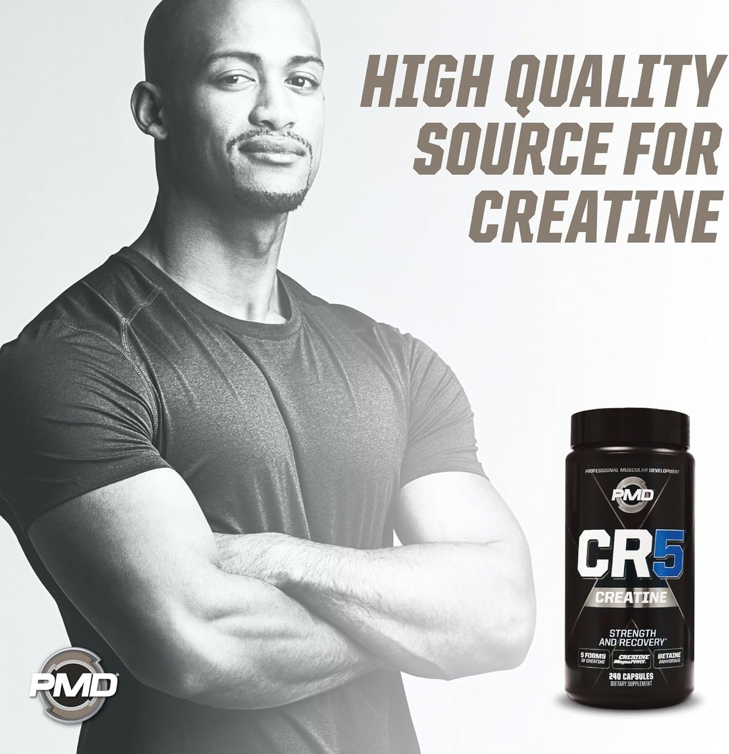 Powerful PMD Sports CR5 Creatine Complex Capsules - Enhance Recovery, Reduce Soreness, Build Lean Muscle Mass - 5 Blend Creatine Formula for Strength, Endurance (240 Caps)