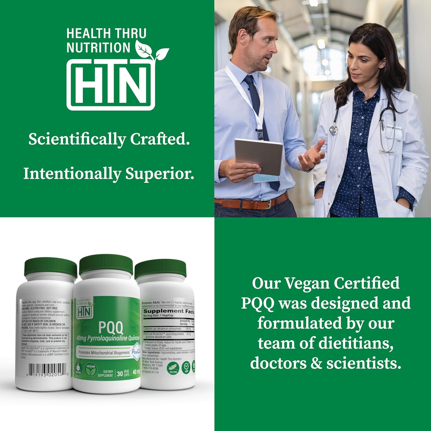 PQQ 40mg Capsules for Mitochondrial Biogenesis | PureQQ, Vegan, Non-GMO, Gluten Soy Free | Clean Label PQQ Supplement - 30 Servings