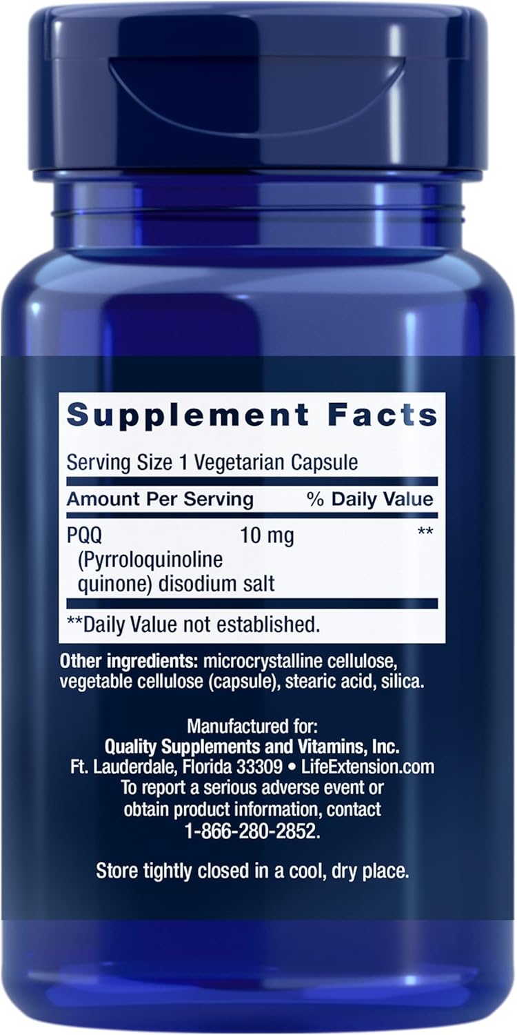 PQQ Capsules 10mg - Supports Mitochondrial Growth, ATP Production - Gluten-Free, Non-GMO, Vegetarian - 30 Capsules