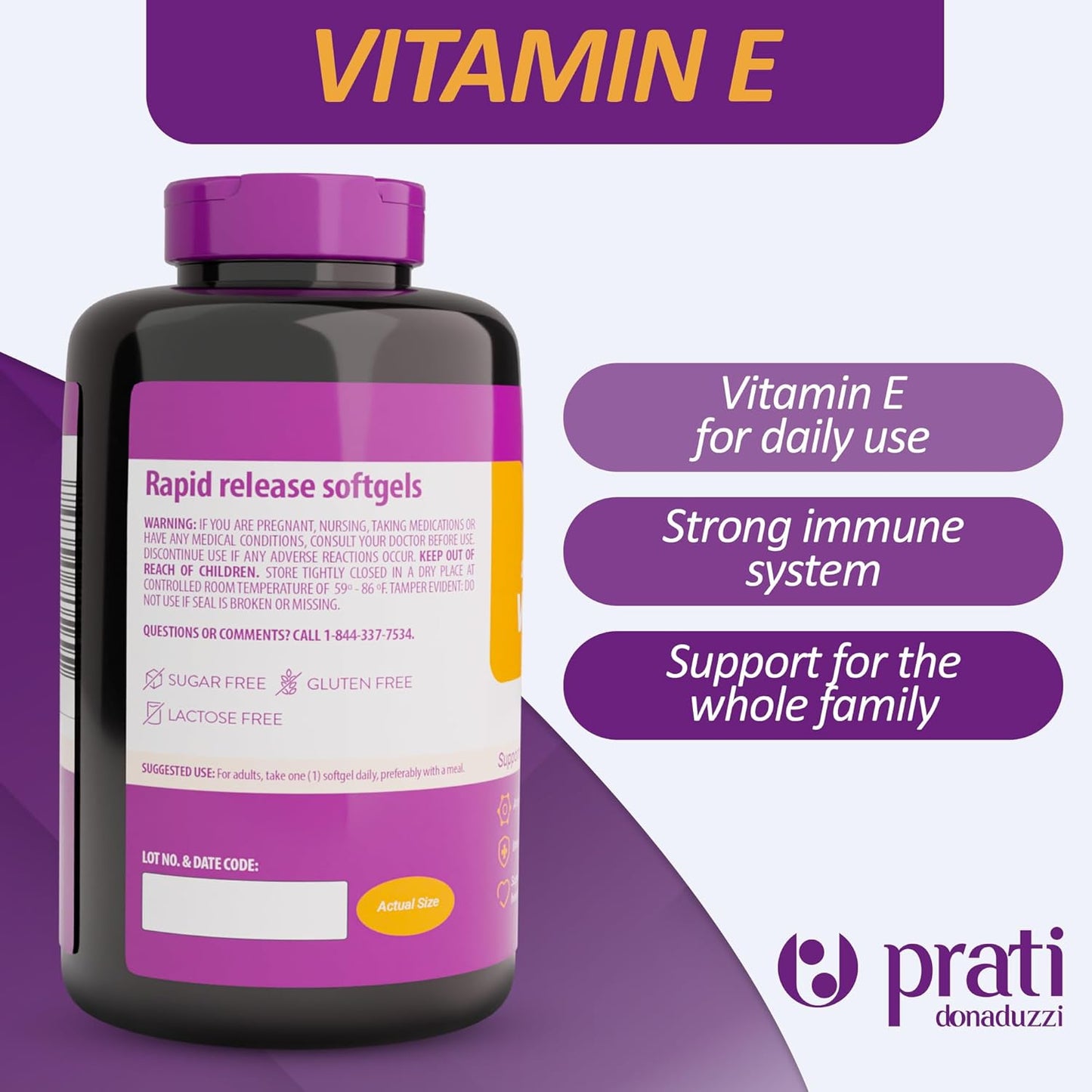 Prati Donaduzzi Vitamin E Soft Gel Capsules - 400 IU - Antioxidant Support for Skin, Hair & Cell Health - Non-GMO, Gluten-Free - Promotes Healthy Aging & Immune Function - Adults & Seniors