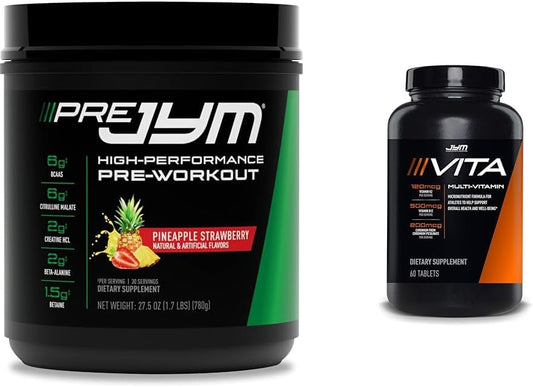 PRE JYM Pineapple Strawberry 30 Servings with Vita JYM Sports Multivitamin 60 Tablets