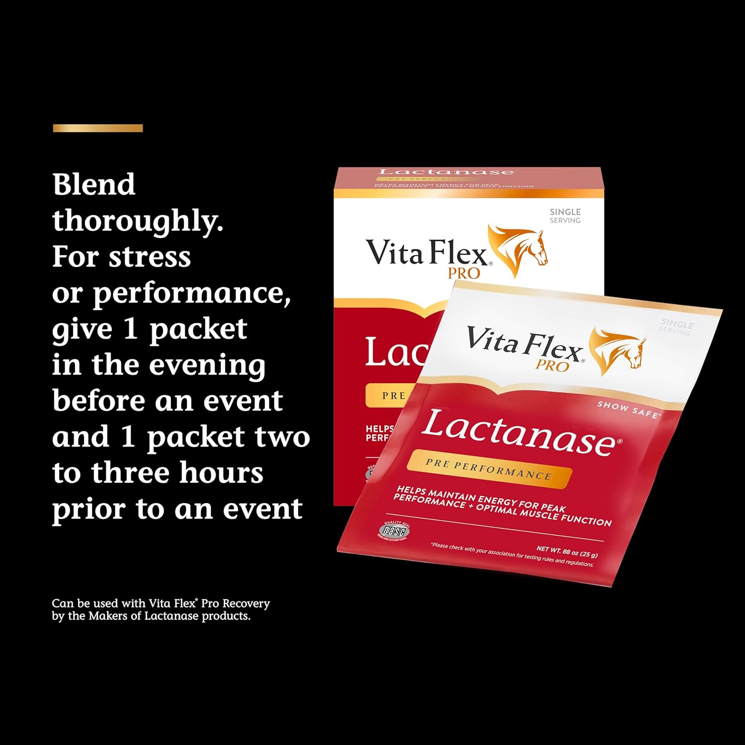 Pre Performance Muscle and Metabolism Support Supplement for Horses - Vita Flex Pro Lactanase, Show Safe Formula