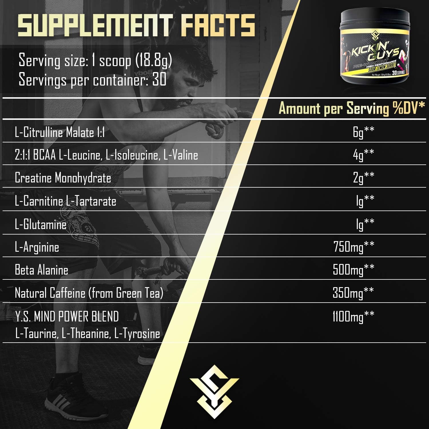 Pre Workout Powder Supplement for Explosive Energy & Performance - Nitric Oxide, BCAA, Creatine, L-Glutamine - 30 Servings
