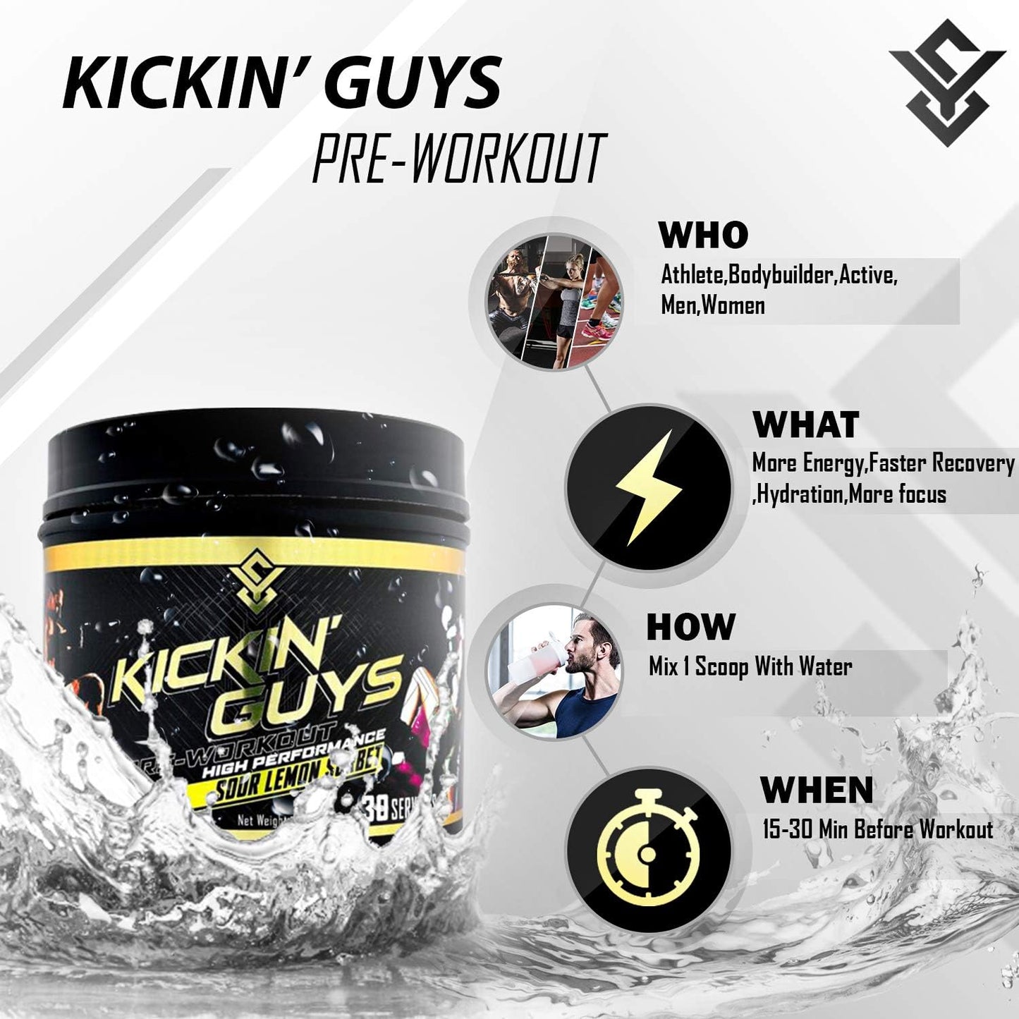 Pre Workout Powder Supplement for Explosive Energy & Performance - Nitric Oxide, BCAA, Creatine, L-Glutamine - 30 Servings
