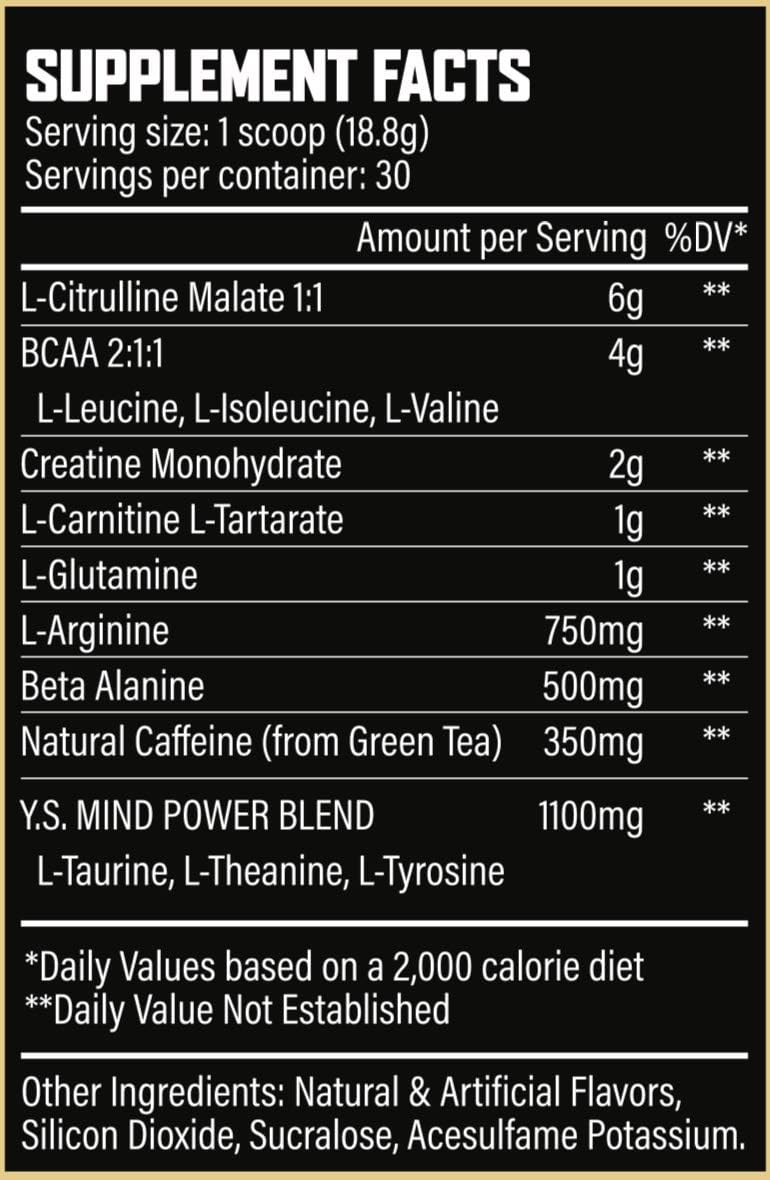 Pre Workout Powder Supplement for Explosive Energy & Performance - Nitric Oxide, BCAA, Creatine, L-Glutamine - 30 Servings