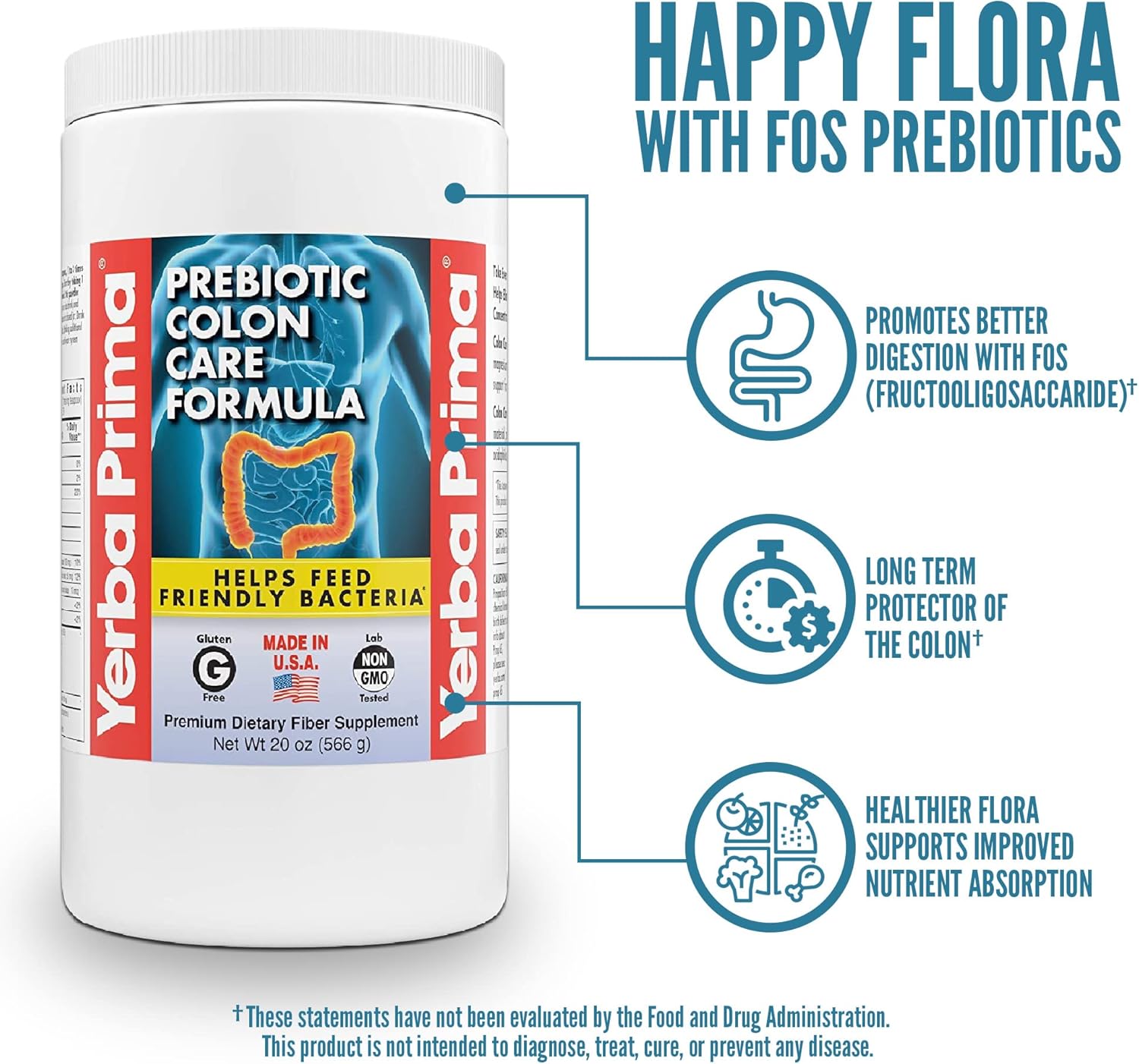 Prebiotic Colon Care Formula with Psyllium Fiber, Magnesium, Selenium - Non-GMO, Gluten Free, Vegan Supplement