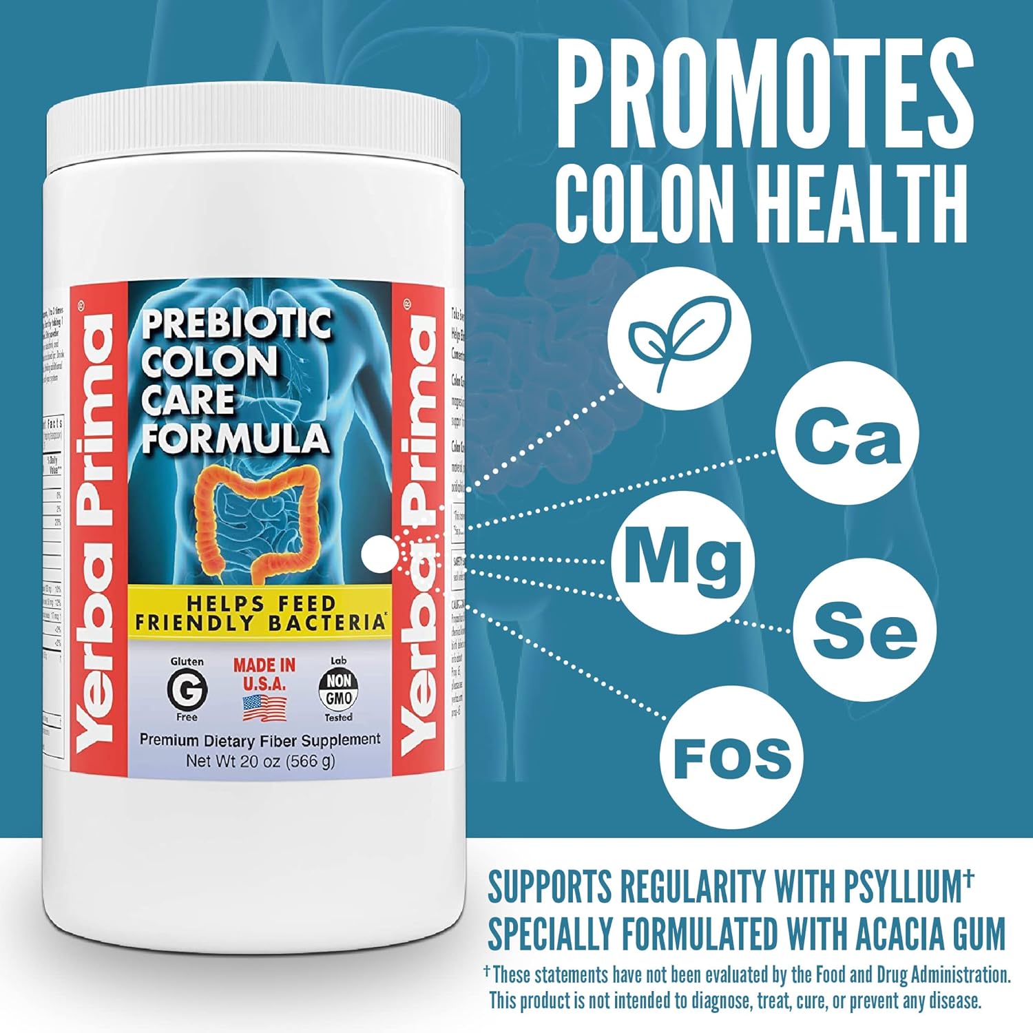 Prebiotic Colon Care Formula with Psyllium Fiber, Magnesium, Selenium - Non-GMO, Gluten Free, Vegan Supplement