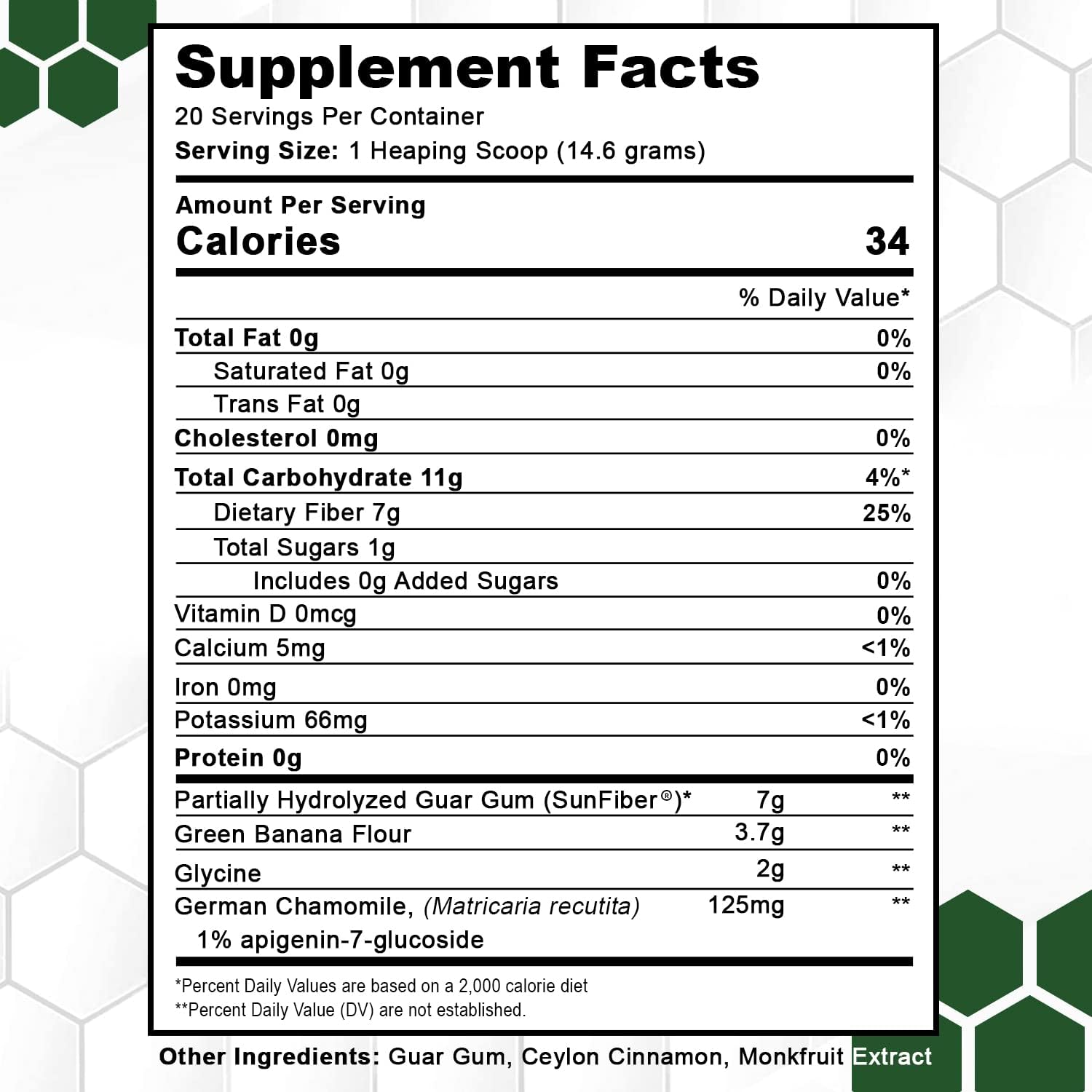 Prebiotic Fiber Powder with German Chamomile & Green Banana Flour for Healthy Gut - 292g [20 Servings]