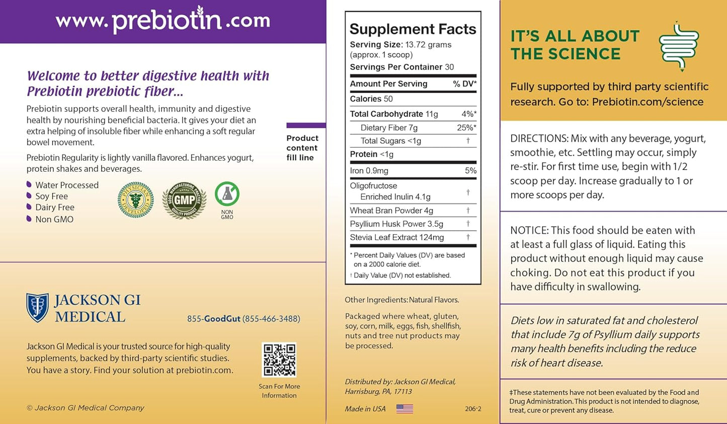 Prebiotin Prebiotic Regularity Powder - 14.52 oz - 30 Servings - Digestive Health Support, Gut Microbiome Balance & Soft Stool Production