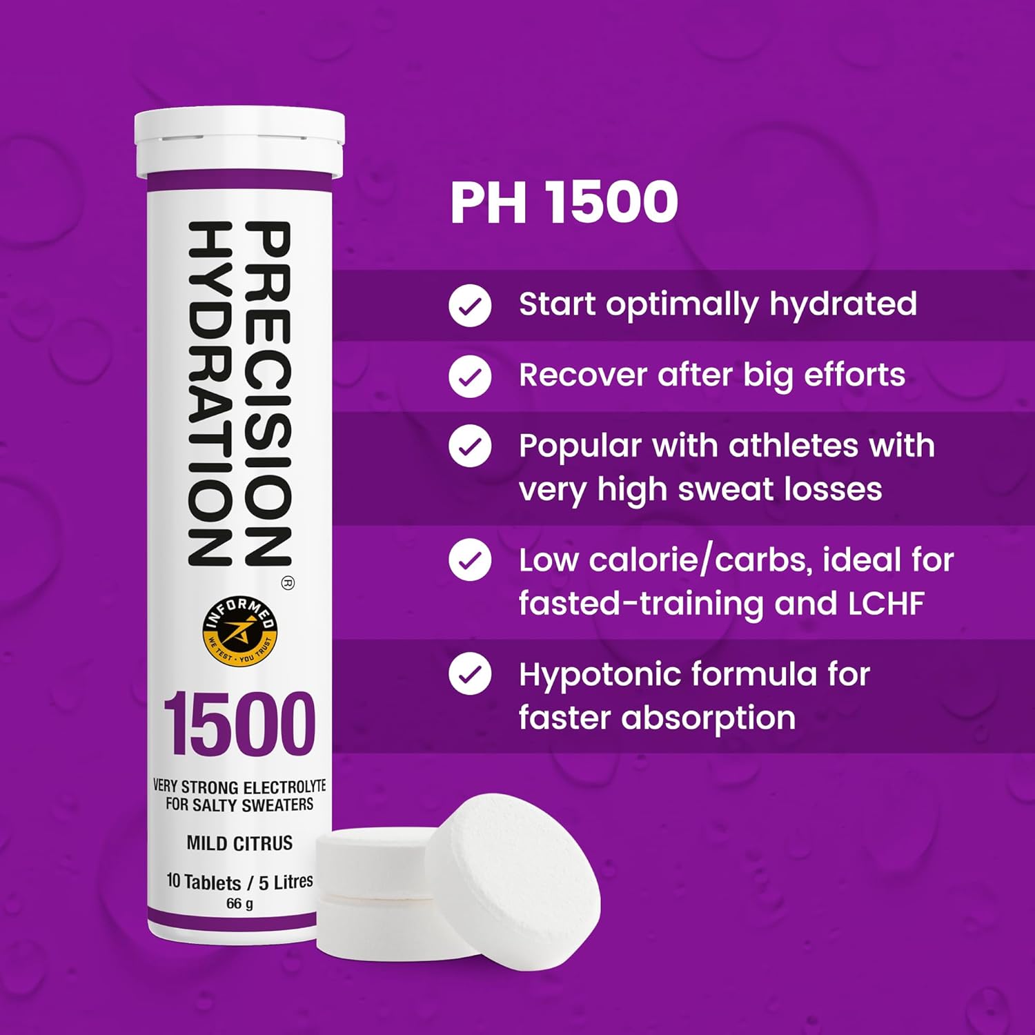 Precision Hydration Electrolyte Drink Tablets - Multi Strength Effervescent Hydration - Prevents Cramps - Low Cal, Gluten Free, Vegan Friendly - 12 Tubes, 1500mg/L