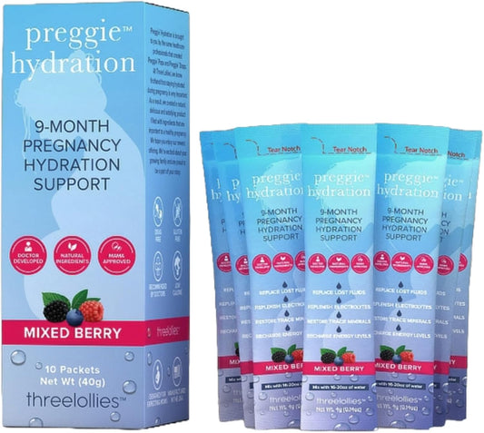 Preggie Hydration Packets for Morning Sickness Relief - Natural Support for Digestive Health & Nausea During Pregnancy - 10 Packets