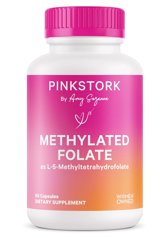 Pregnancy Support: Pink Stork Methyl Folate Capsules - Natural Folic Acid for Mom & Baby, Women-Owned, 60ct