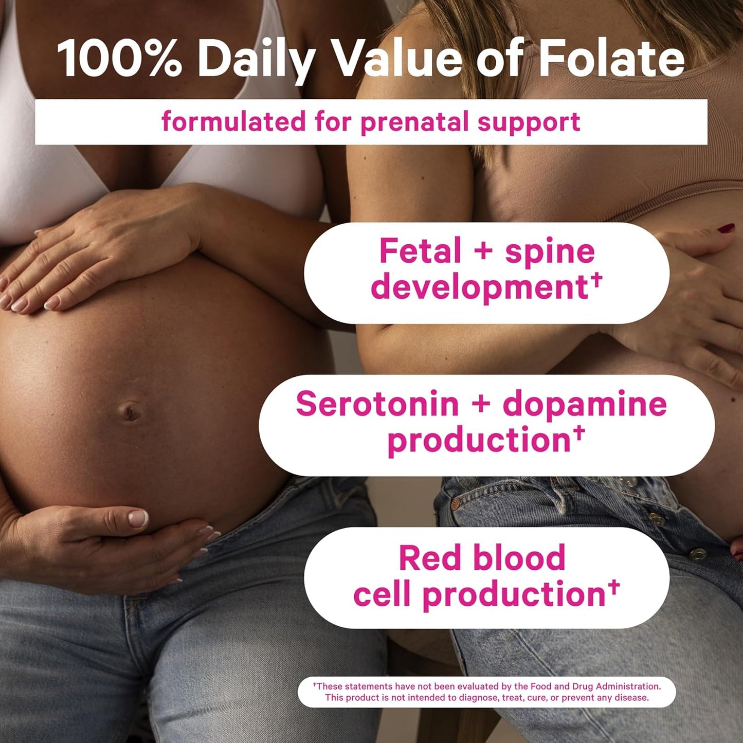 Pregnancy Support: Pink Stork Methyl Folate Capsules - Natural Folic Acid for Mom & Baby, Women-Owned, 60ct