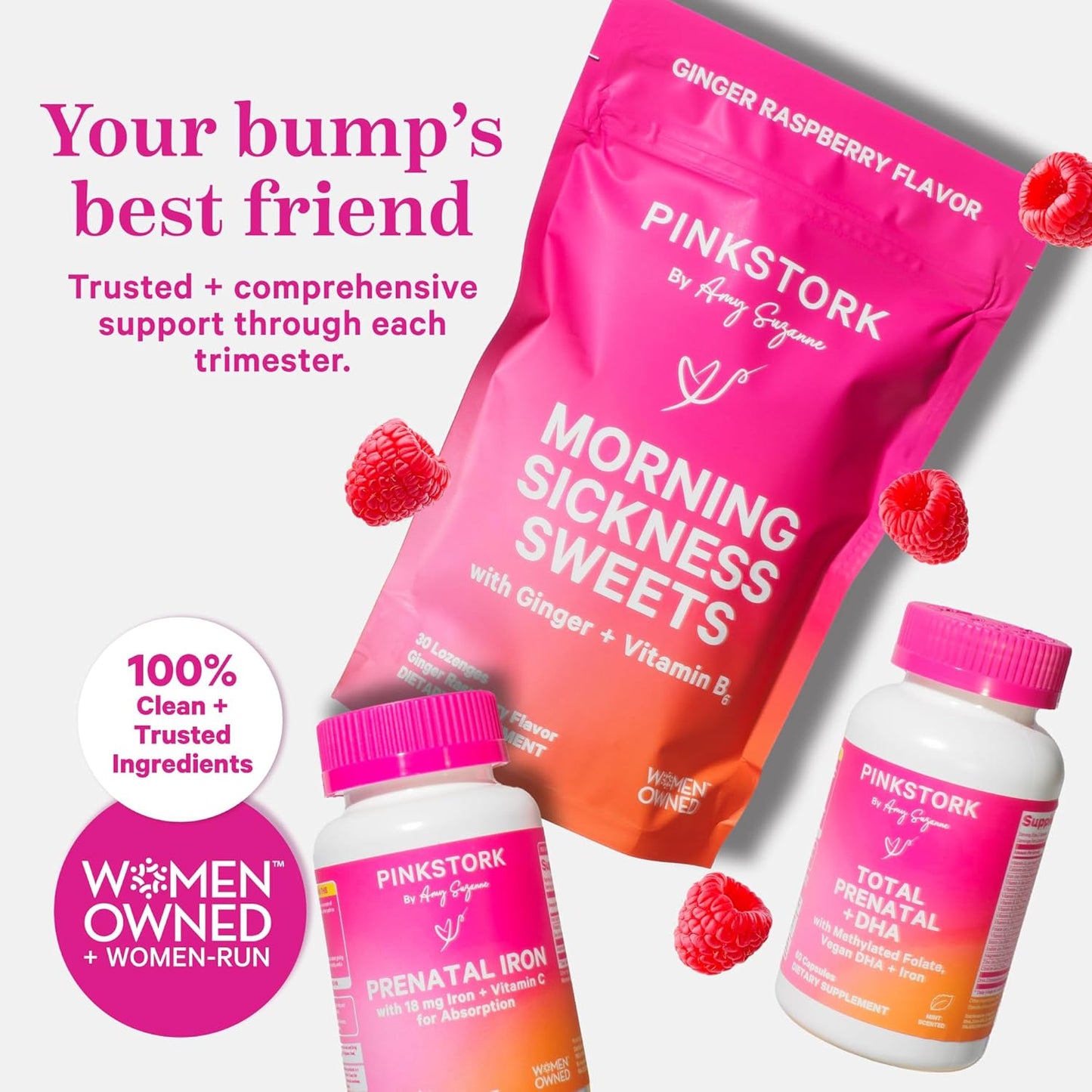 Pregnancy Support: Pink Stork Methyl Folate Capsules - Natural Folic Acid for Mom & Baby, Women-Owned, 60ct