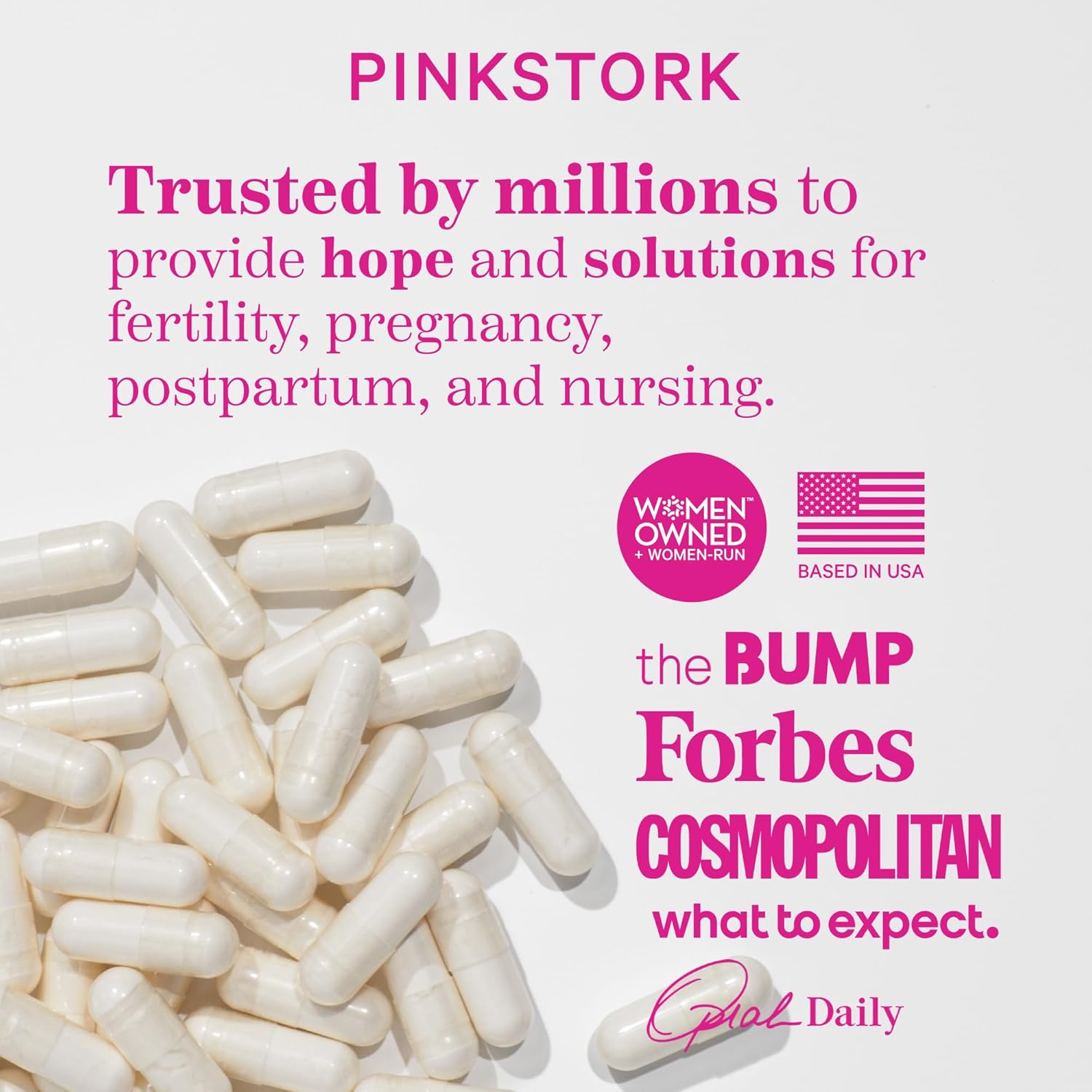 Pregnancy Support: Pink Stork Methyl Folate Capsules - Natural Folic Acid for Mom & Baby, Women-Owned, 60ct