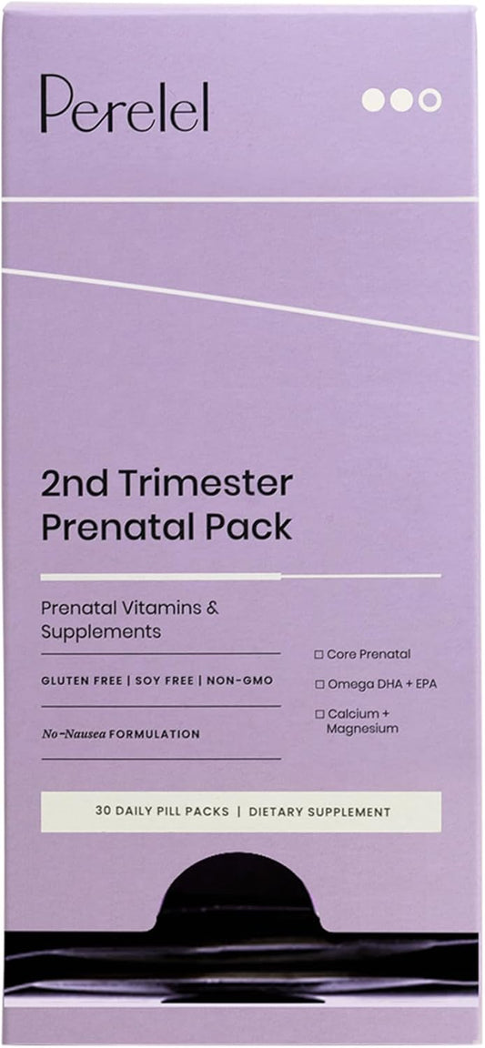 Pregnancy Vitamin Pack for 2nd Trimester - Omega DHA, Calcium, Magnesium Supplements - Soy-Free Non-GMO (30 Pills)