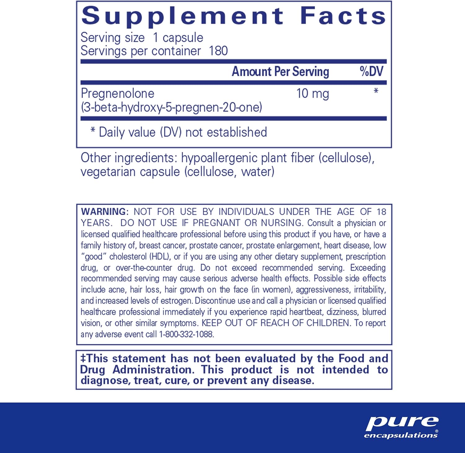 Pregnenolone 10 mg Capsules - Memory & Hormone Balance Support - Hormone Precursor - Gluten Free & Non-GMO - 180 Count