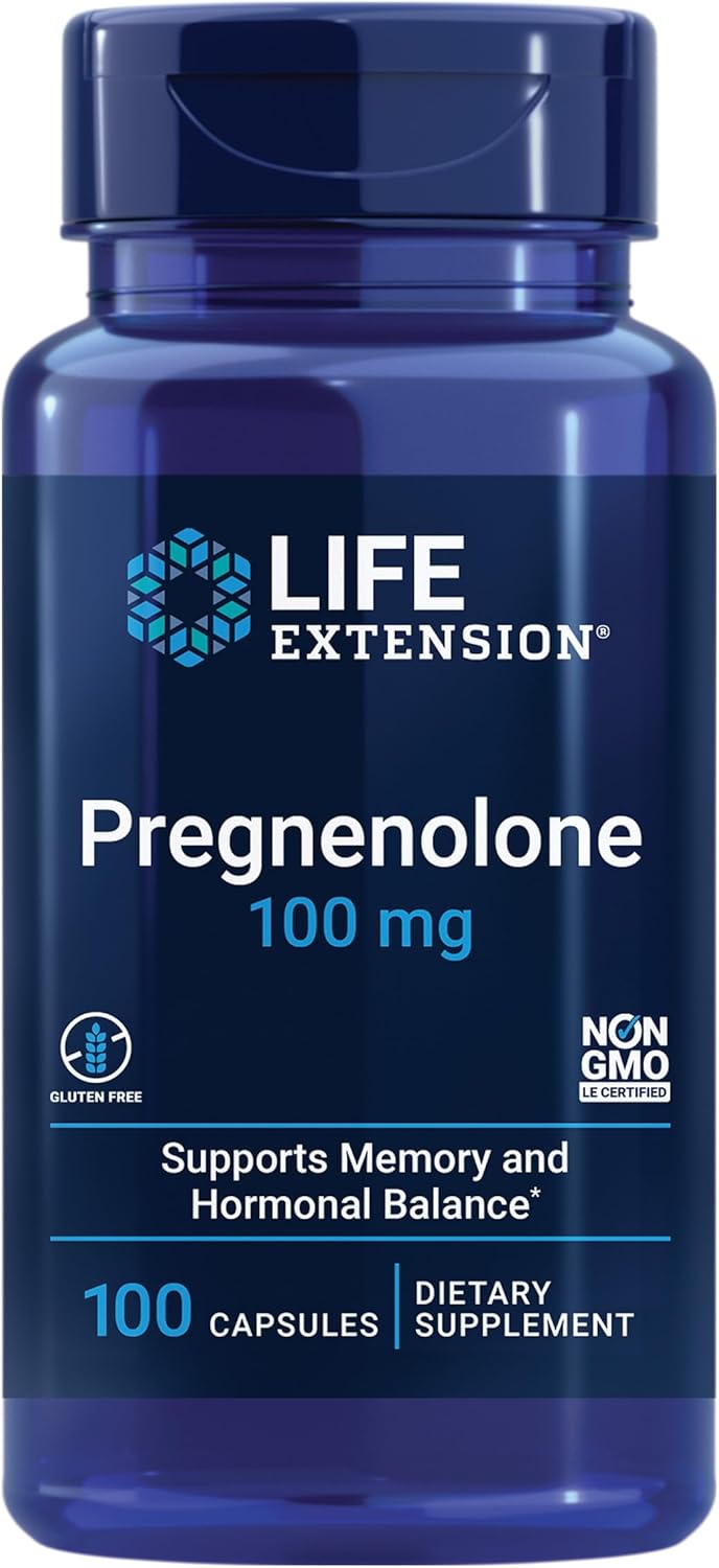 Pregnenolone Supplement for Hormone Balance - 100mg Capsules for Memory, Focus, and Cognitive Health - Gluten-Free, Non-GMO