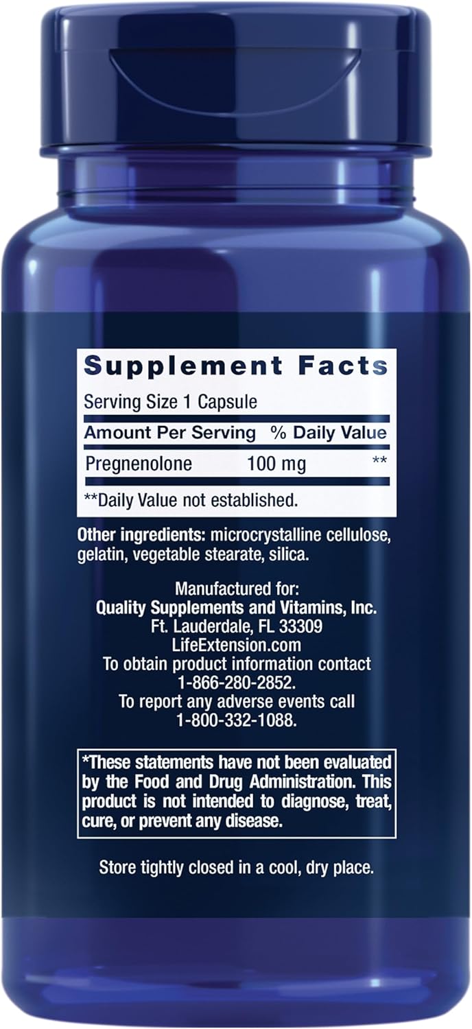 Pregnenolone Supplement for Hormone Balance - 100mg Capsules for Memory, Focus, and Cognitive Health - Gluten-Free, Non-GMO