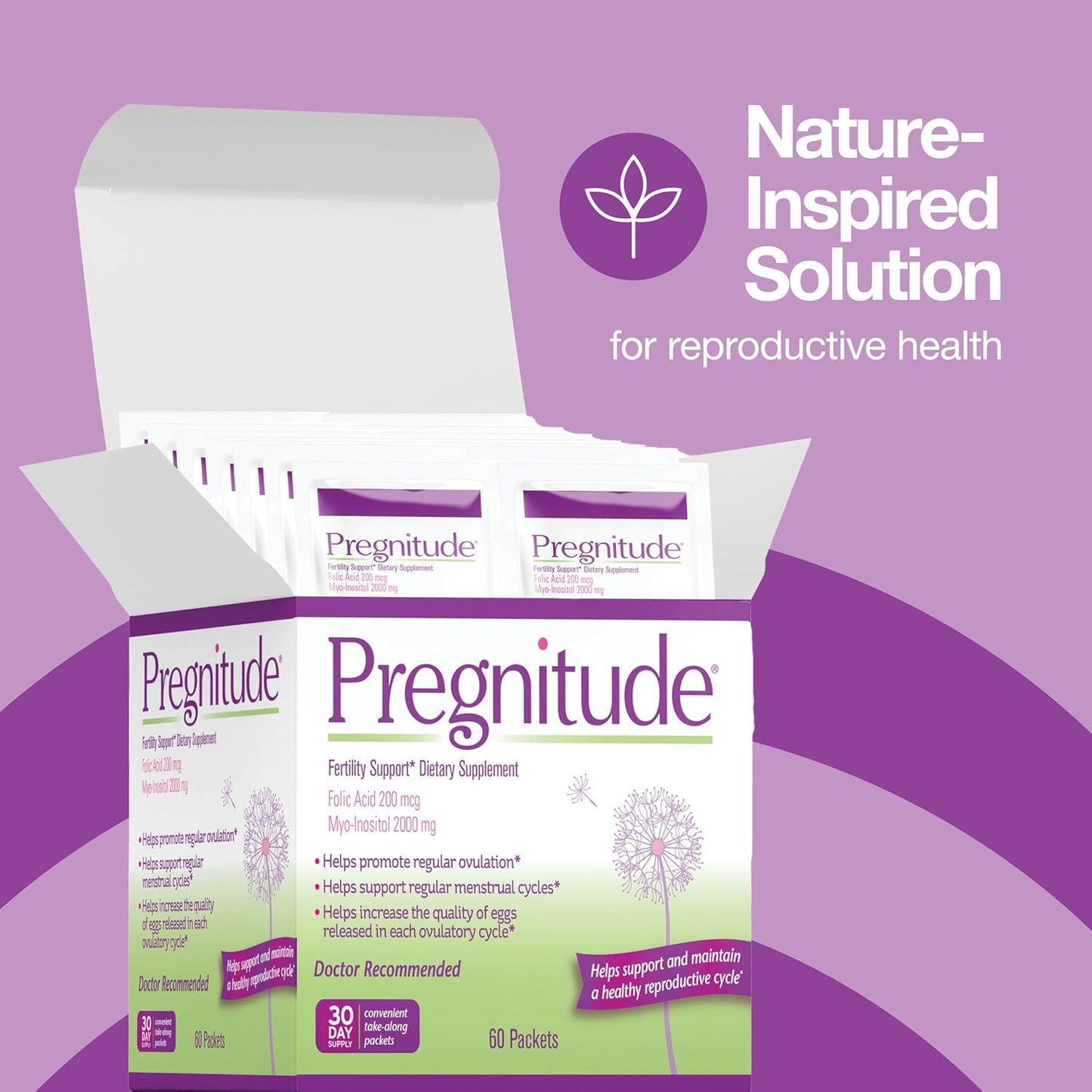 Pregnitude Fertility Support Supplement - Promotes Regular Ovulation and Menstrual Cycles - 60 Day Supply - 120 Packets