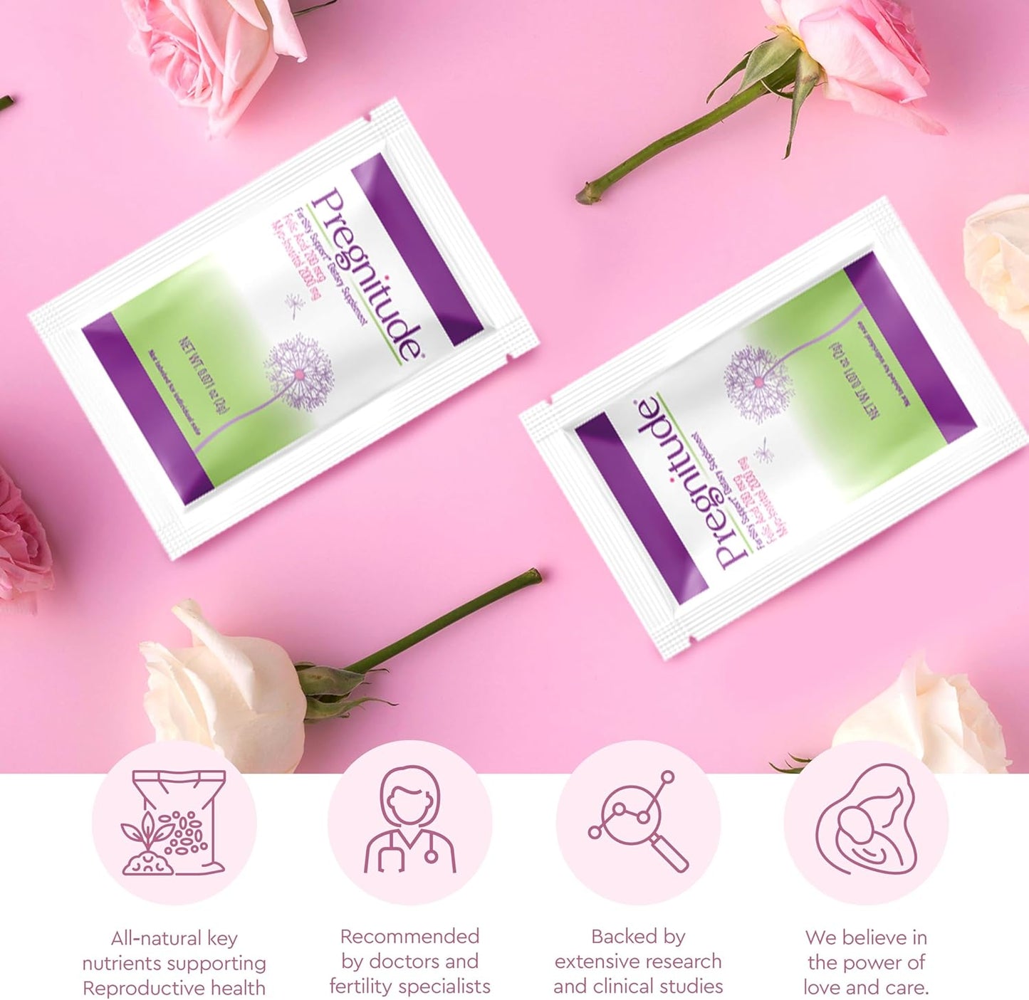 Pregnitude Fertility Support Supplement - Promotes Regular Ovulation and Menstrual Cycles - 60 Day Supply - 120 Packets