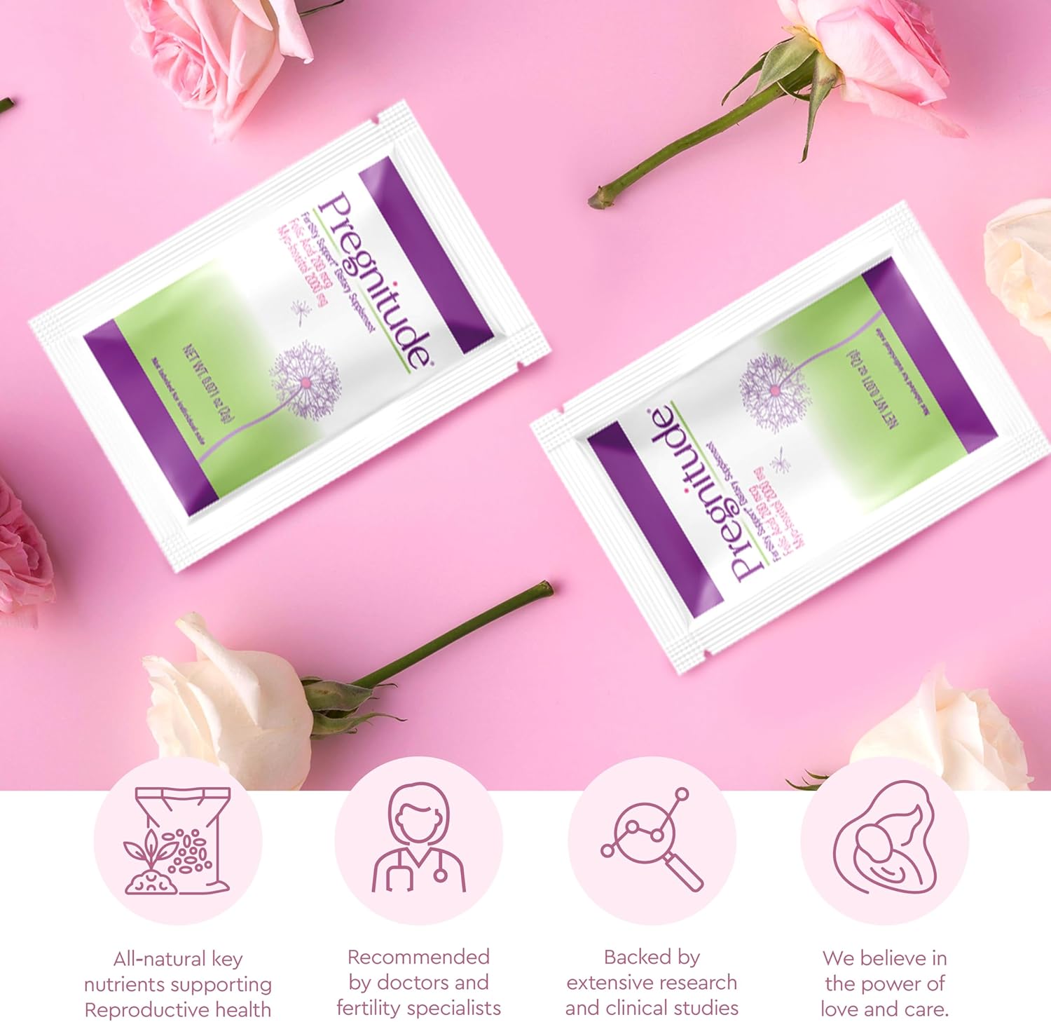 Pregnitude Fertility Support Supplement - Promotes Regular Ovulation and Menstrual Cycles - 60 Day Supply - 120 Packets