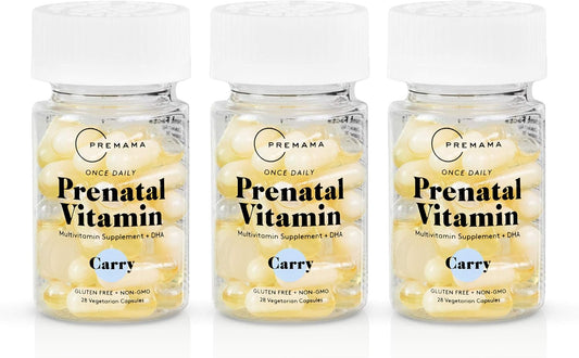 Premama Prenatal Vitamins: Once Daily Multivitamin for Women with DHA, Folate, and Choline - Fertility Support, Non GMO, Vegan, Gluten Free - 28 Capsules (Pack of 3)