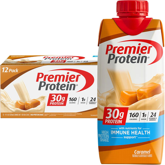 Premier Protein Caramel Shake - 30g Protein, 1g Sugar - 12 Pack 11 fl oz