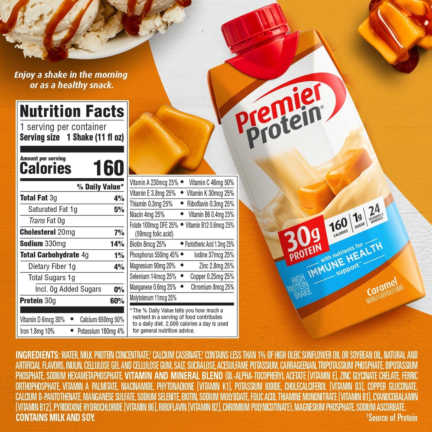 Premier Protein Caramel Shake - 30g Protein, 1g Sugar - 12 Pack 11 fl oz