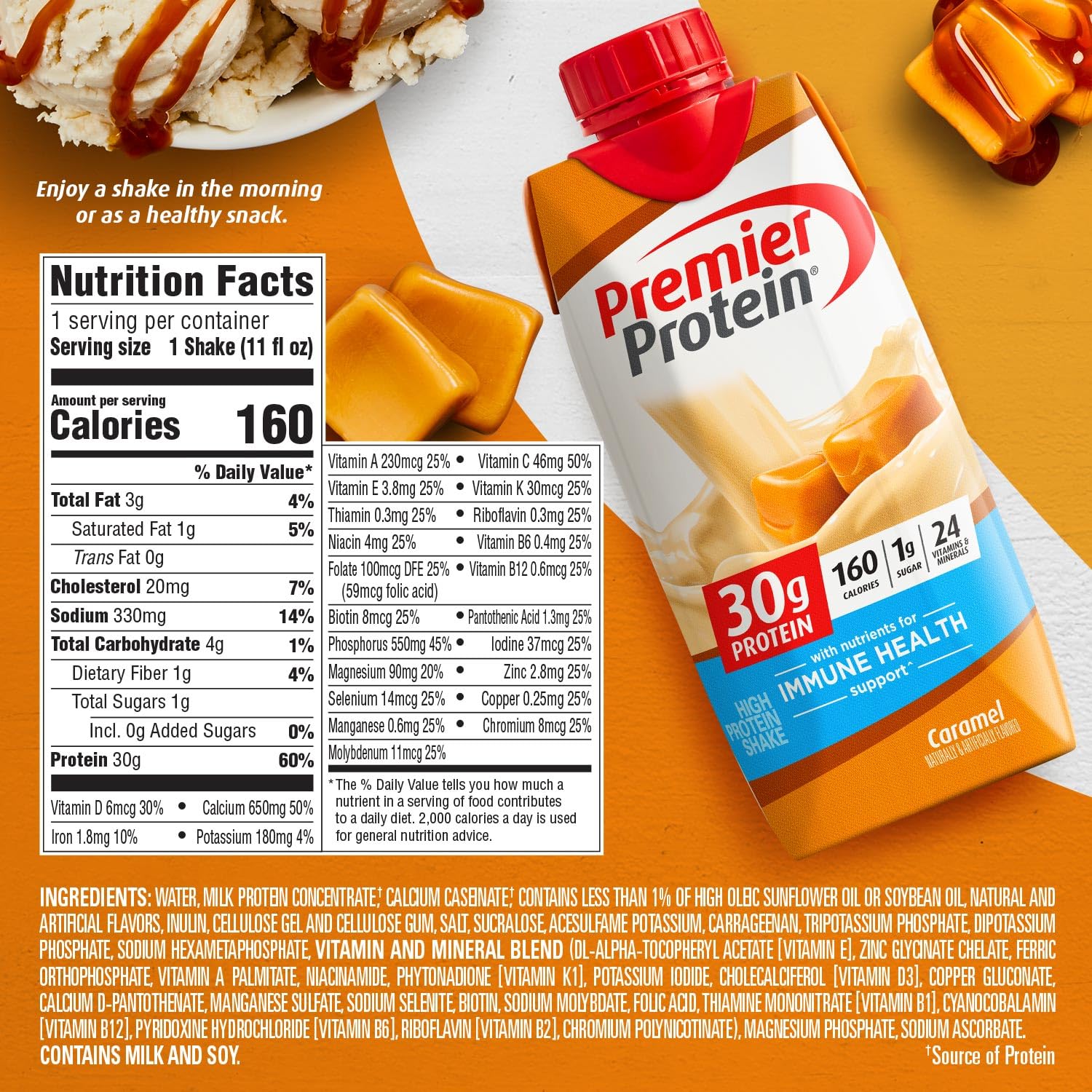 Premier Protein Caramel Shake - 30g Protein, 1g Sugar - 12 Pack 11 fl oz