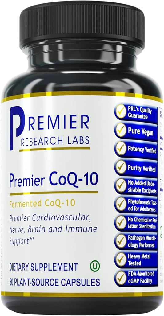 Premier Research Labs CoQ-10 Capsules - Vegan, Live-Source, Fermented (100mg; Trans Isomer) - Premier Cardiovascular, Nerve, Brain, and Immune Support