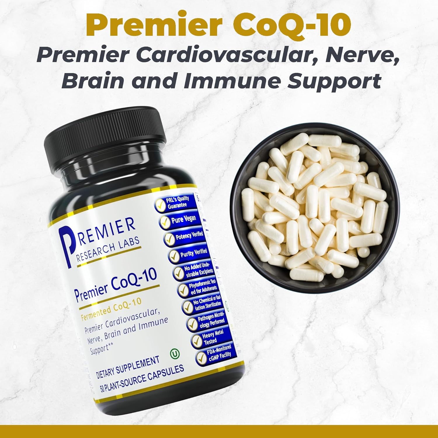 Premier Research Labs CoQ-10 Capsules - Vegan, Live-Source, Fermented (100mg; Trans Isomer) - Premier Cardiovascular, Nerve, Brain, and Immune Support