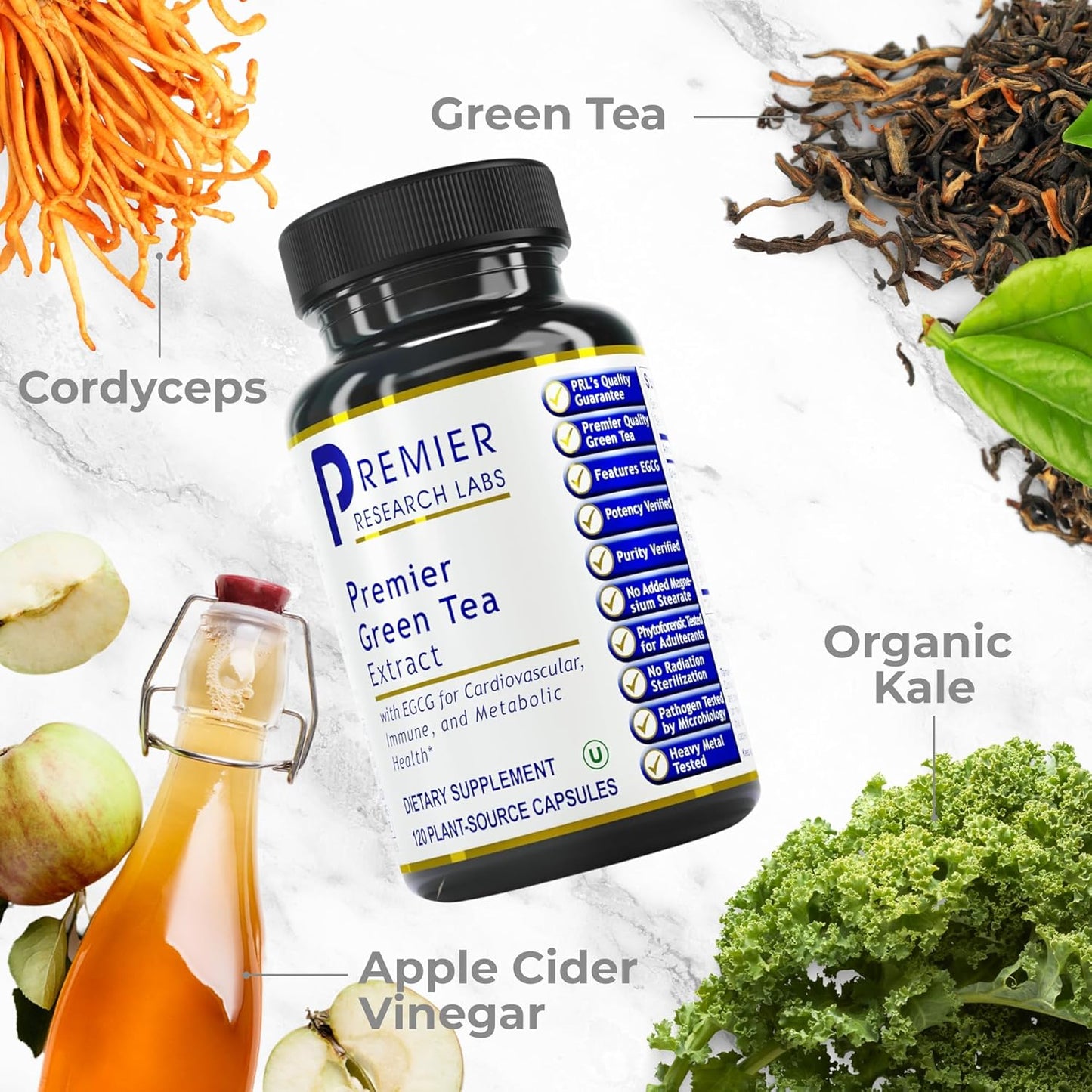 Premier Research Labs Green Tea Extract Capsules - ECGC, Camellia Sinensis, Vegan - 120 Vegetarian Pills