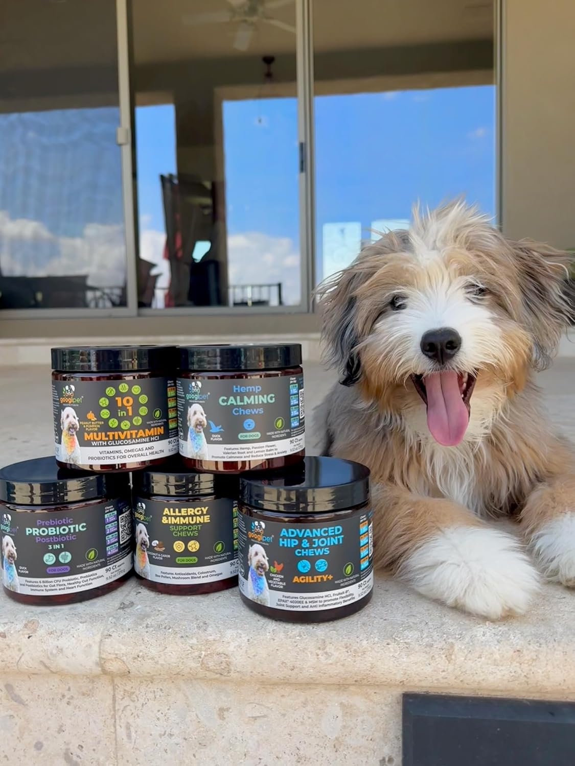 Premium 10 in 1 Dog Vitamins Multivitamin Chewable with Probiotics for Gut Health, Vitamin C & Glucosamine - Chicken & Vegetable Flavor