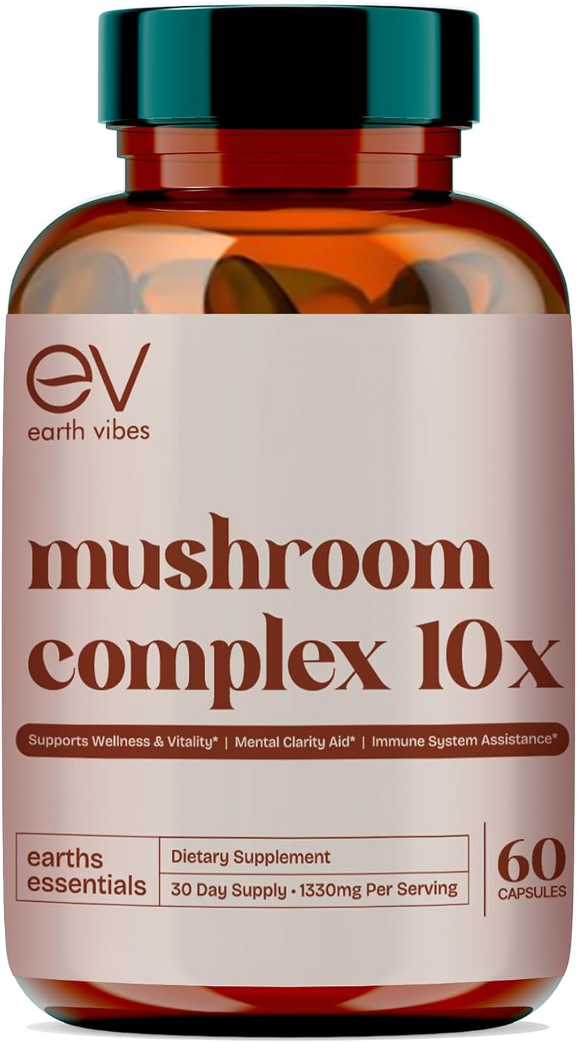 Premium 10-in-1 Mushroom Complex Capsules for Immune & Cognitive Health - 60 Vegan Caps | Boost Energy, Memory & Focus with Lion's Mane, Cordyceps, Reishi & Chaga | Non-GMO