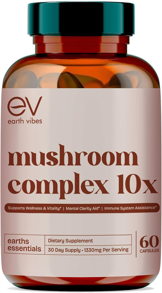 Premium 10-in-1 Mushroom Complex Capsules for Immune & Cognitive Health - 60 Vegan Caps | Boost Energy, Memory & Focus with Lion's Mane, Cordyceps, Reishi & Chaga | Non-GMO
