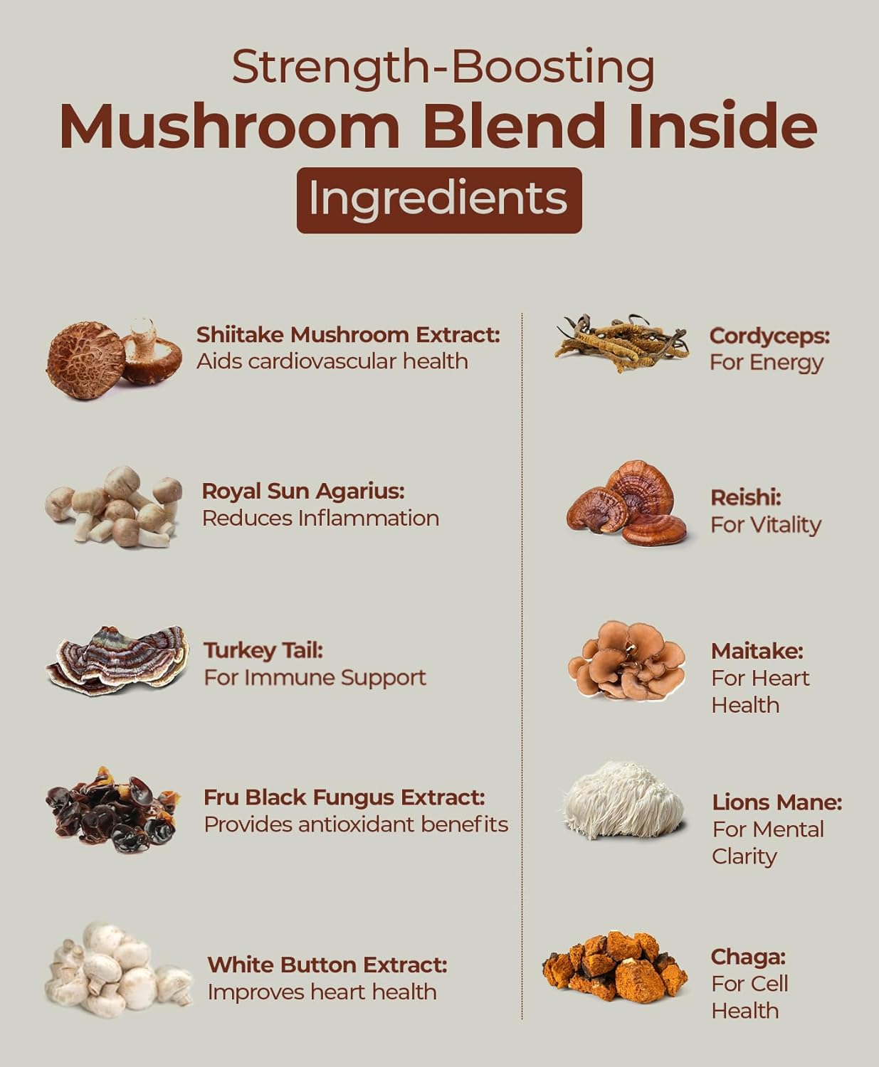 Premium 10-in-1 Mushroom Complex Capsules for Immune & Cognitive Health - 60 Vegan Caps | Boost Energy, Memory & Focus with Lion's Mane, Cordyceps, Reishi & Chaga | Non-GMO