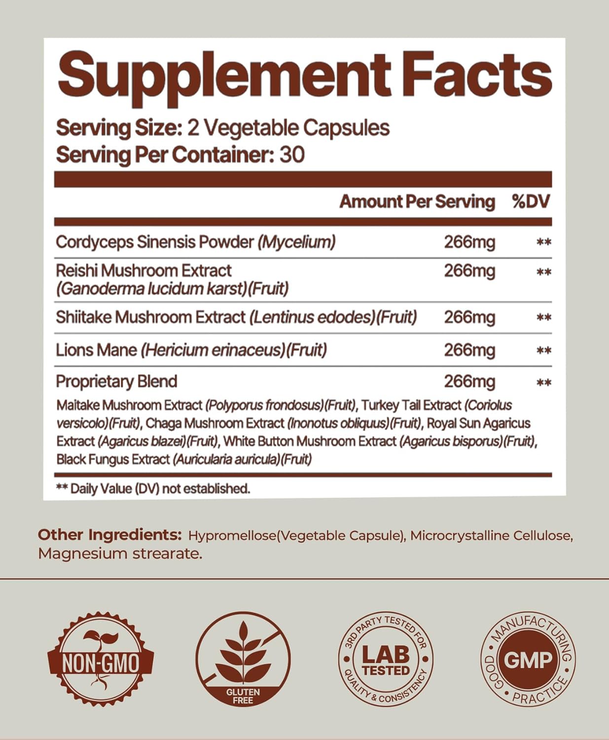 Premium 10-in-1 Mushroom Complex Capsules for Immune & Cognitive Health - 60 Vegan Caps | Boost Energy, Memory & Focus with Lion's Mane, Cordyceps, Reishi & Chaga | Non-GMO