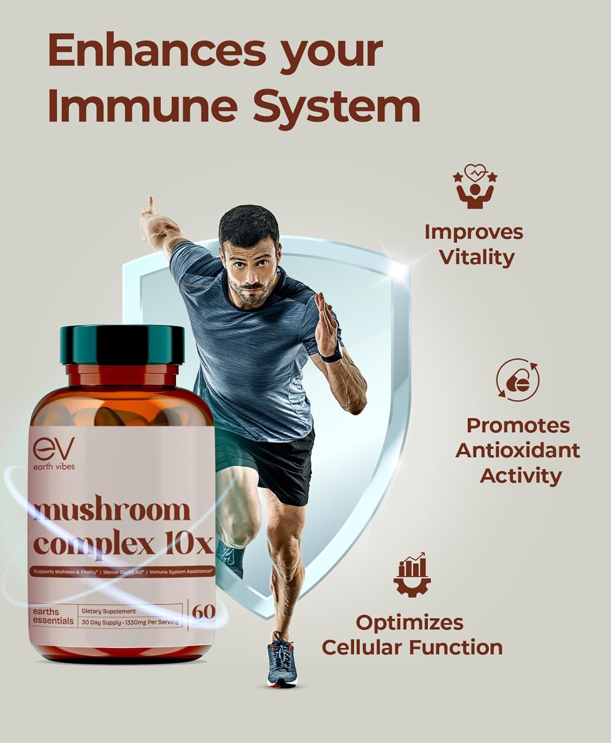 Premium 10-in-1 Mushroom Complex Capsules for Immune & Cognitive Health - 60 Vegan Caps | Boost Energy, Memory & Focus with Lion's Mane, Cordyceps, Reishi & Chaga | Non-GMO