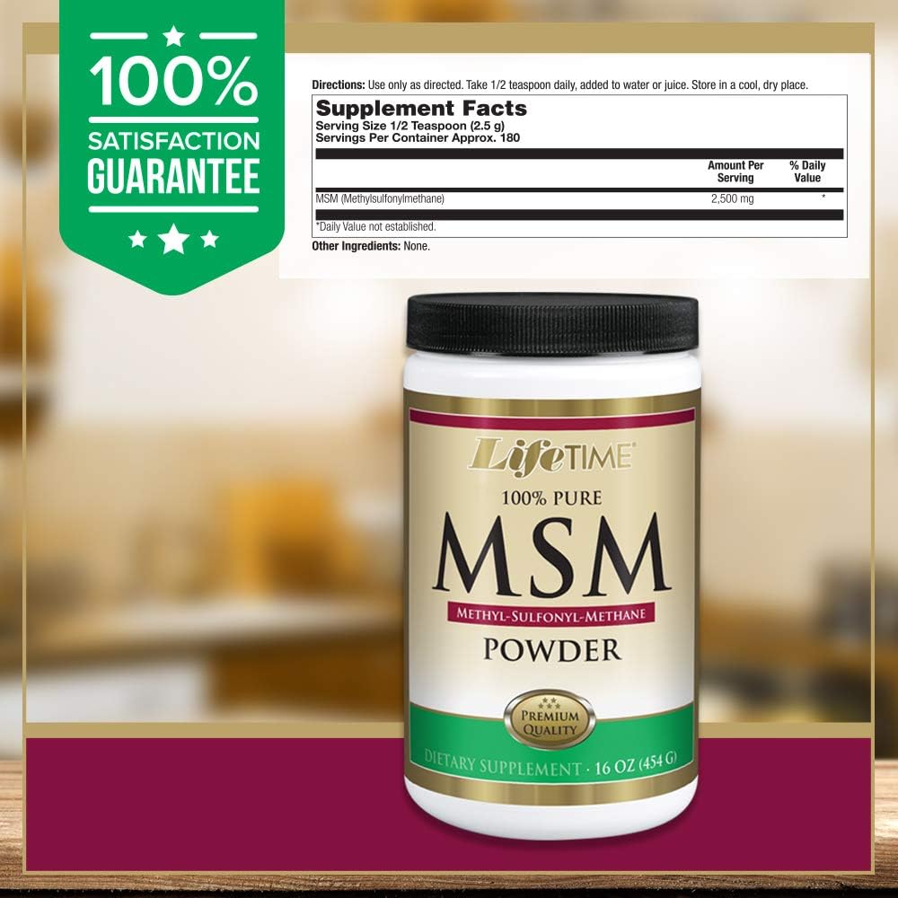 Premium 100% Pure MSM Powder for Healthy Joints & Skin - 2500 mg Per Serving - 16 oz, 180 Servings Lifetime Supply
