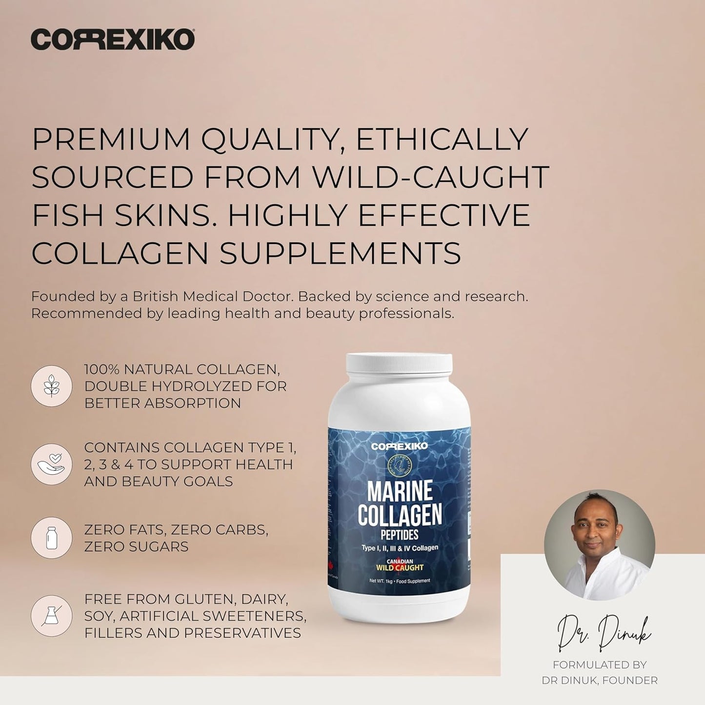 Premium 10,000mg Double Hydrolyzed Marine Collagen Powder Supplement - Unflavored for Maximum Absorption - Promotes Healthy Hair, Skin, & Nails - 1kg, 100 Servings