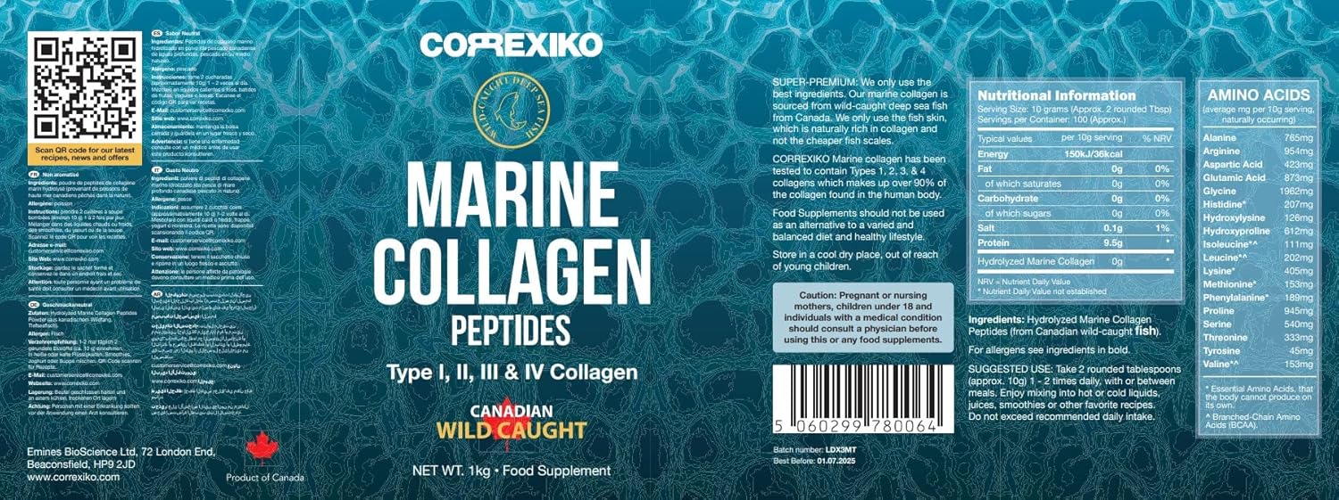 Premium 10,000mg Double Hydrolyzed Marine Collagen Powder Supplement - Unflavored for Maximum Absorption - Promotes Healthy Hair, Skin, & Nails - 1kg, 100 Servings