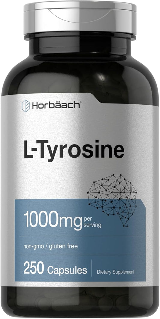 Premium 1000mg L-Tyrosine Supplement - 250 Capsules - Non-GMO & Gluten Free