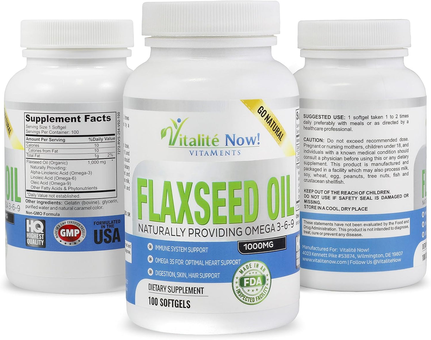 Premium 1000mg Organic Flaxseed Oil Softgels - Cold Pressed from Flax Seeds - Hair Skin & Nails Support - Omega 3-6-9 Supplement - 240 Count - 8+ Months Supply