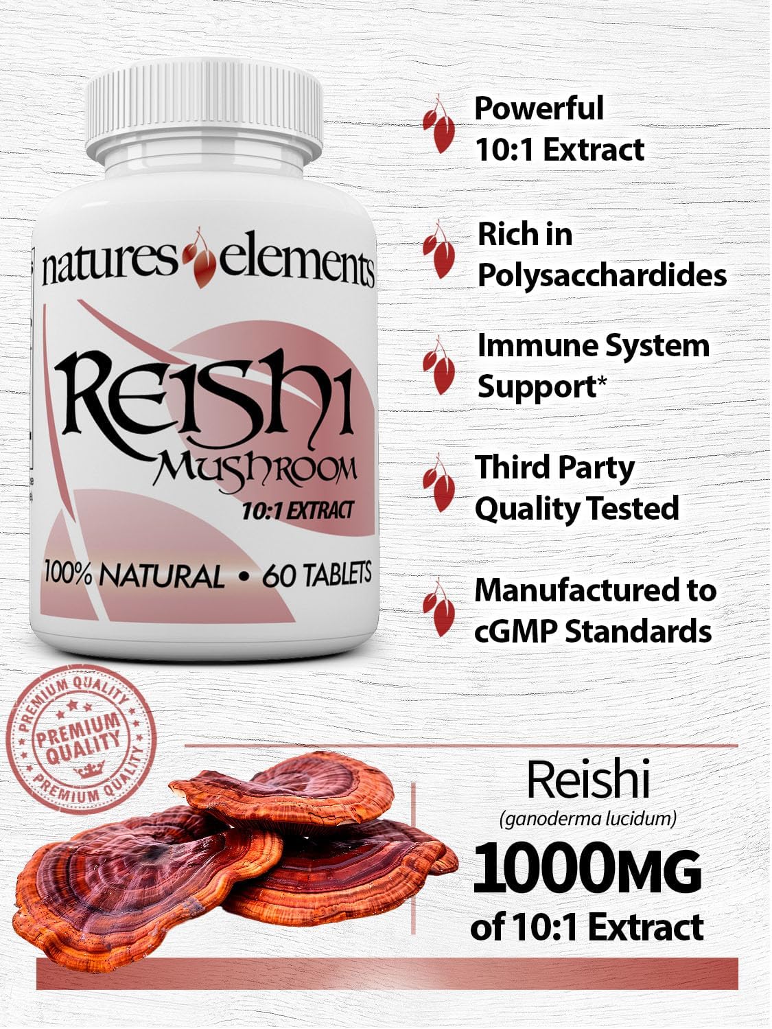 Premium 10:1 Reishi Mushroom Extract Capsules - Immune Support - Pack of 3 - Vegetarian & Gluten Free - 1,000mg Per Serving - 100% Pure Ganoderma Lucidum Supplement