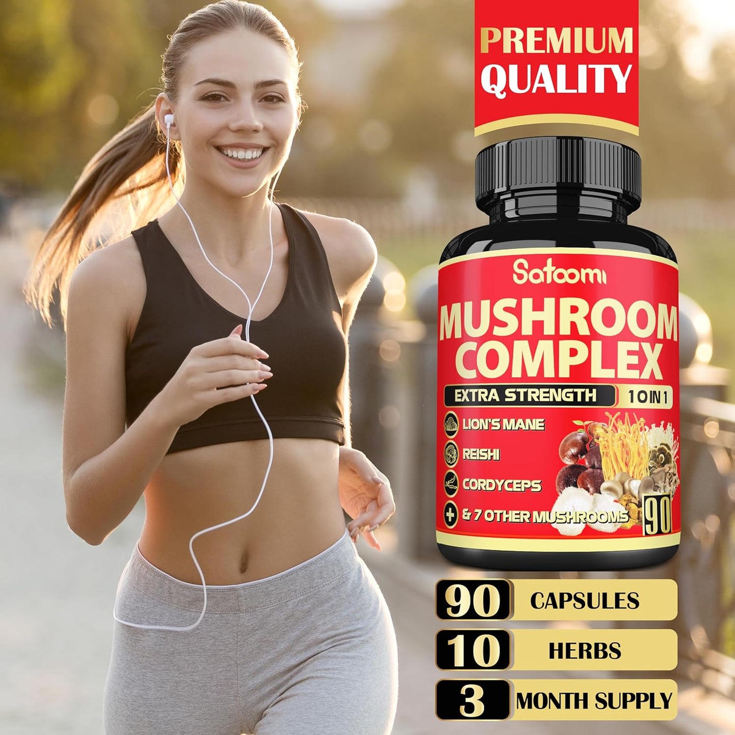 Premium 10in1 Mushroom Supplement Complex - Lions Mane, Cordyceps, Reishi, Chaga - Memory and Focus Brain Supplements - 90 Day Supply